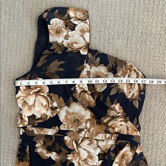 🩷 NWT Betsy Adam Floral one Shoulder Women's Size 14 Special Occasion Navy Dress - Picture 4 of 8